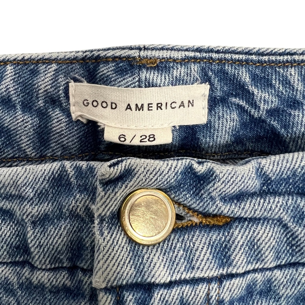 Good American Good Classic Straight Raw Hem Jeans 6/28 Stretch High-Rise Grunge - Picture 3 of 10